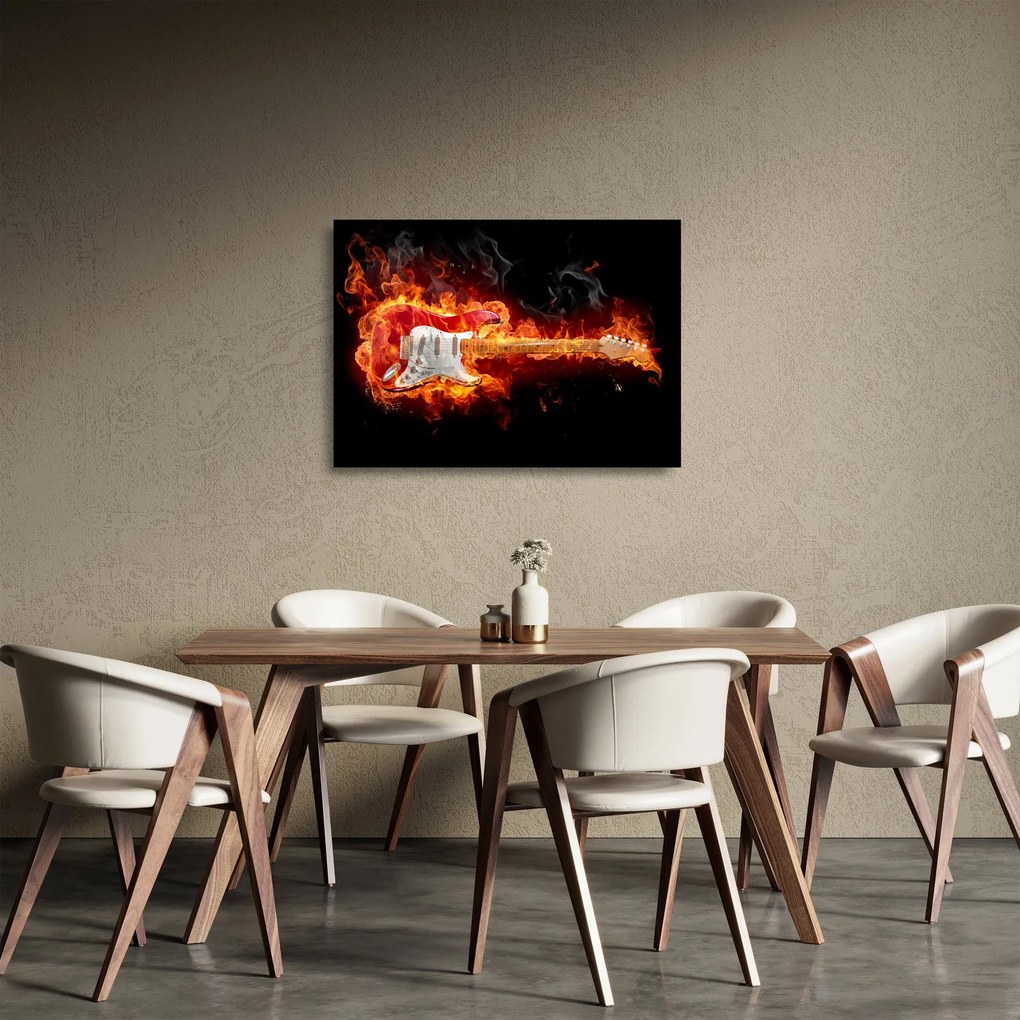 Kép - Gitár a lángokban (üvegen) (70x50 cm)