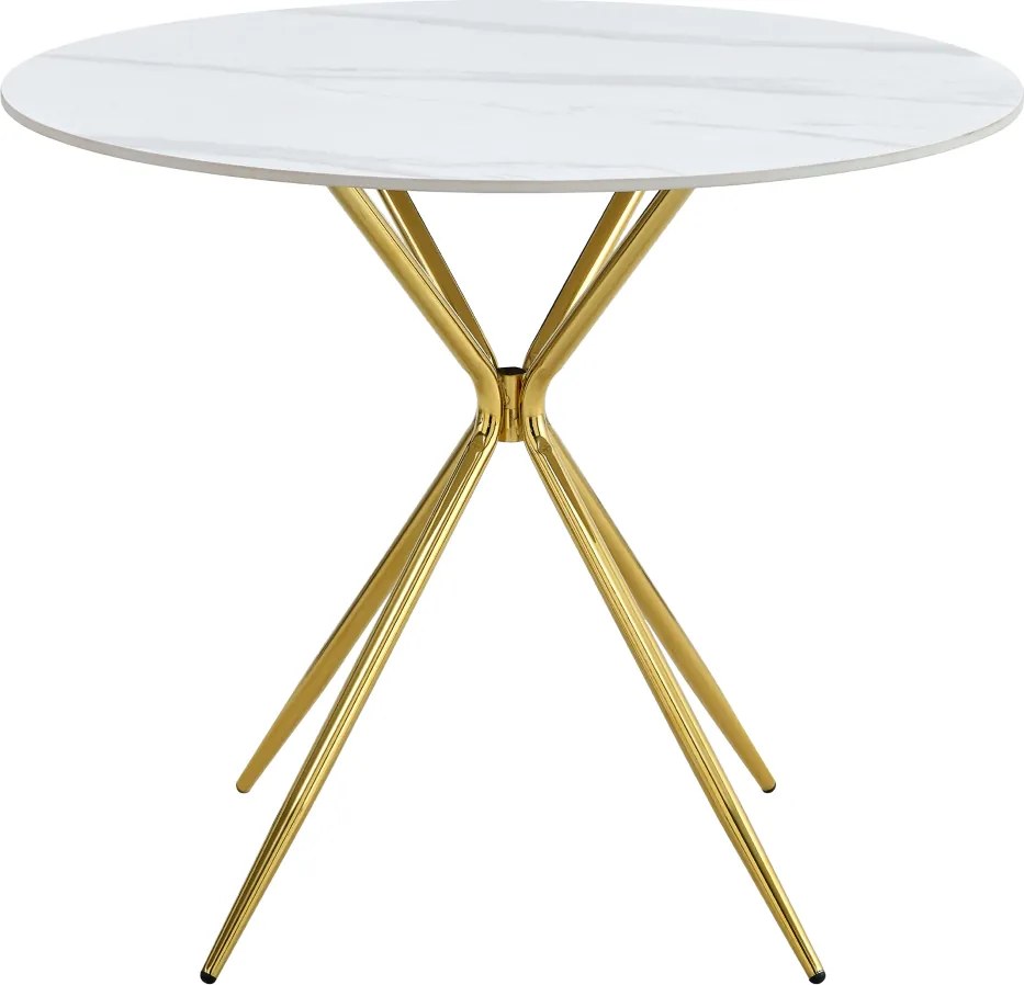 Étkezőasztal, fehér márvány/gold arany króm, átmérő 90 cm, MEKNER