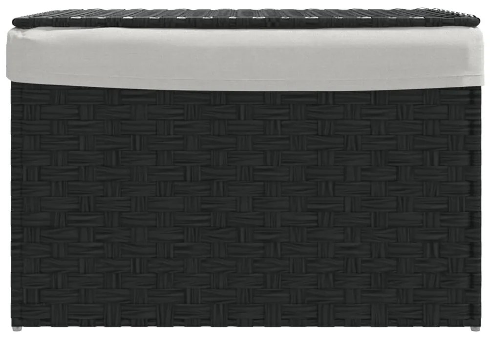 fekete polyrattan szennyeskosár fedéllel 55,5 x 35 x 34 cm