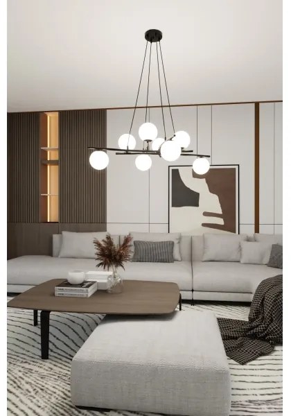 Csillár zsinóron ESSA 8xE14/10W/230V fekete/fehér