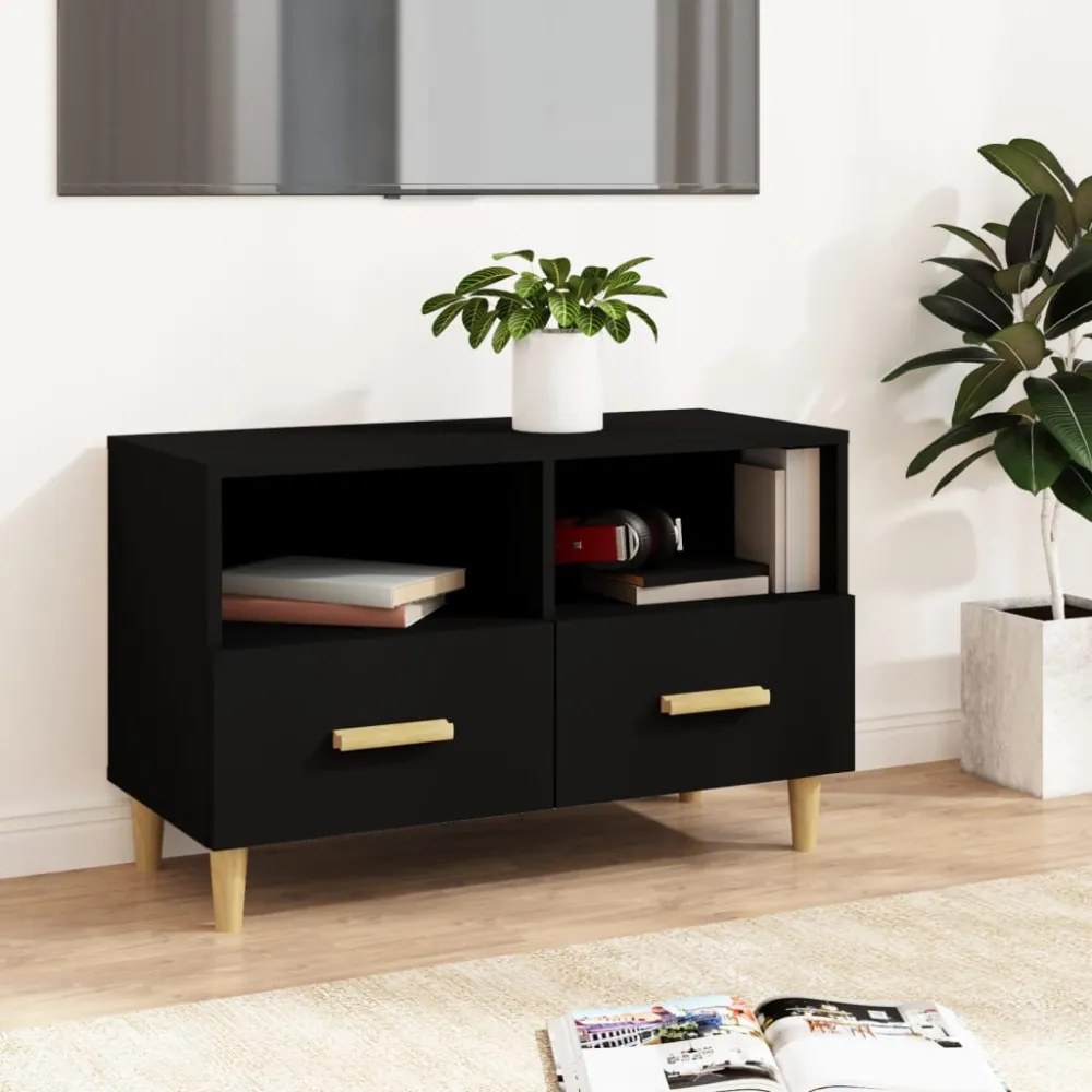 fekete szerelt fa TV-szekrény 80 x 36 x 50 cm