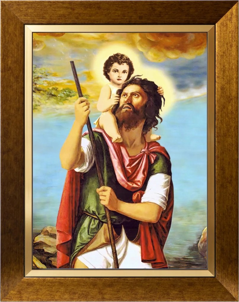 Szent Kristóf Szakrális Kép Arany Vászon Díszkeret 30X40