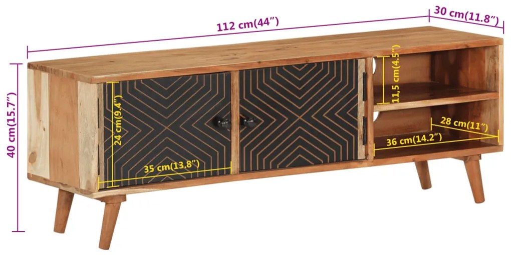 tömör akácfa TV-szekrény 112 x 30 x 40 cm