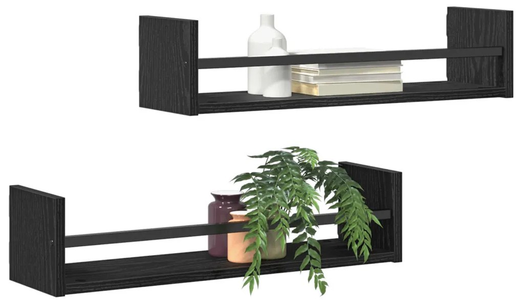 Falipolcok 2 db Fekete Tölgy 60x16x14 cm Műszaki Fa