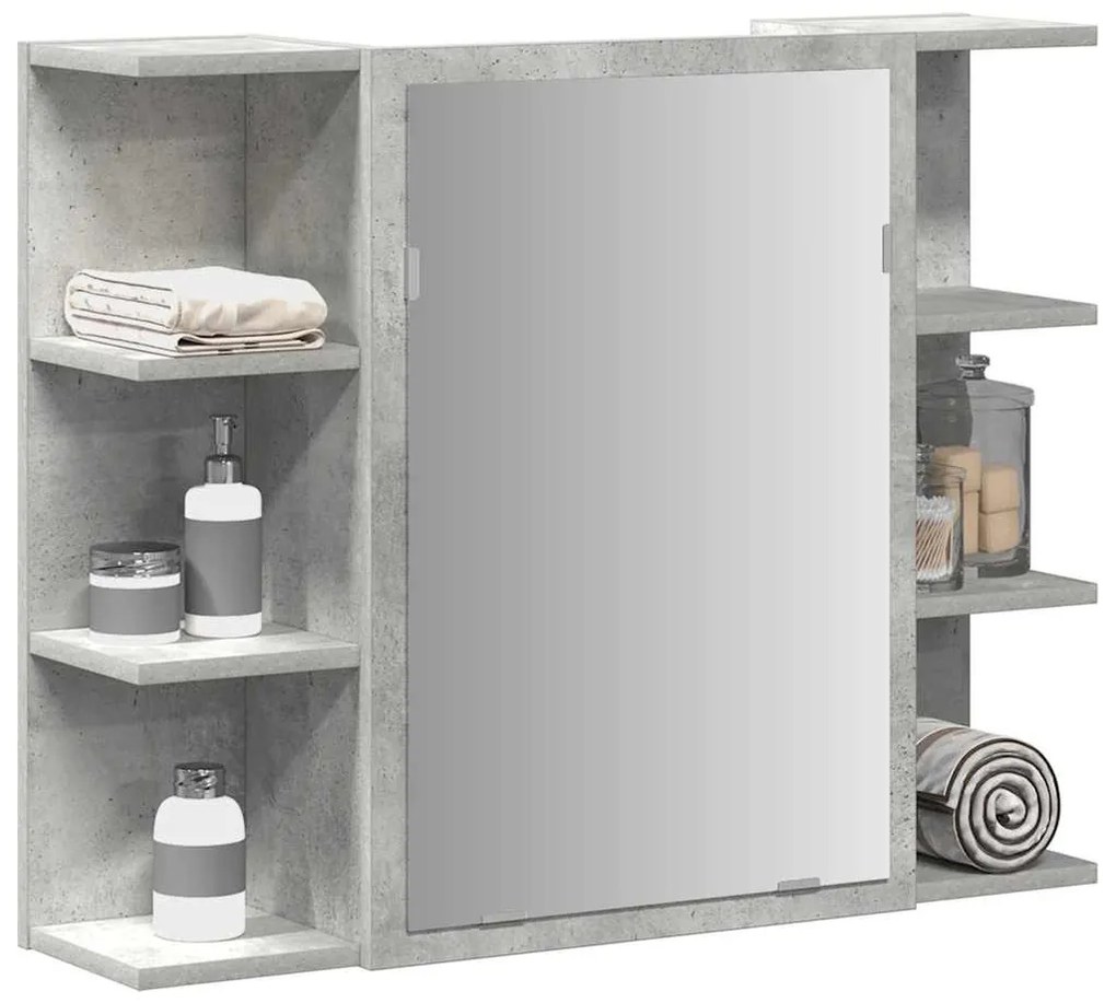 betonszürke forgácslap fürdőszobai tükör 80 x 20,5 x 64 cm