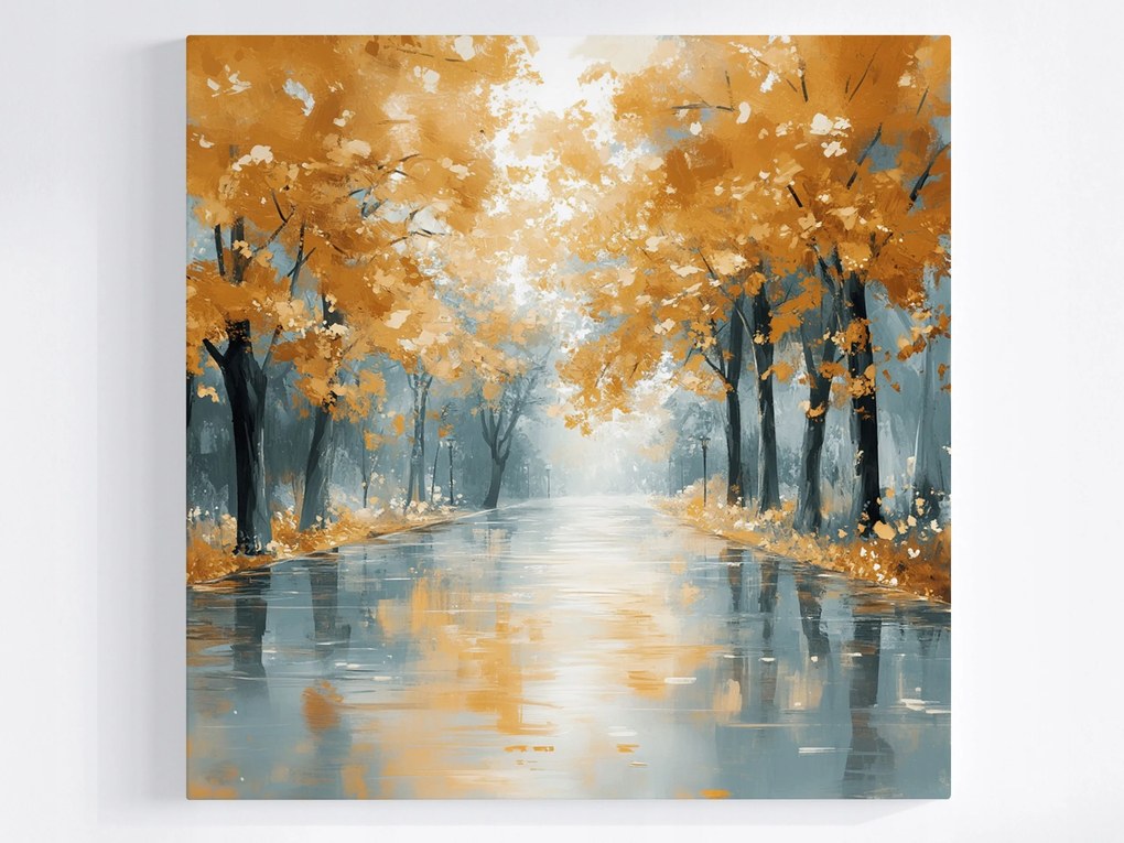 Poszter Út Utca Fák Ősz Eső 80x80