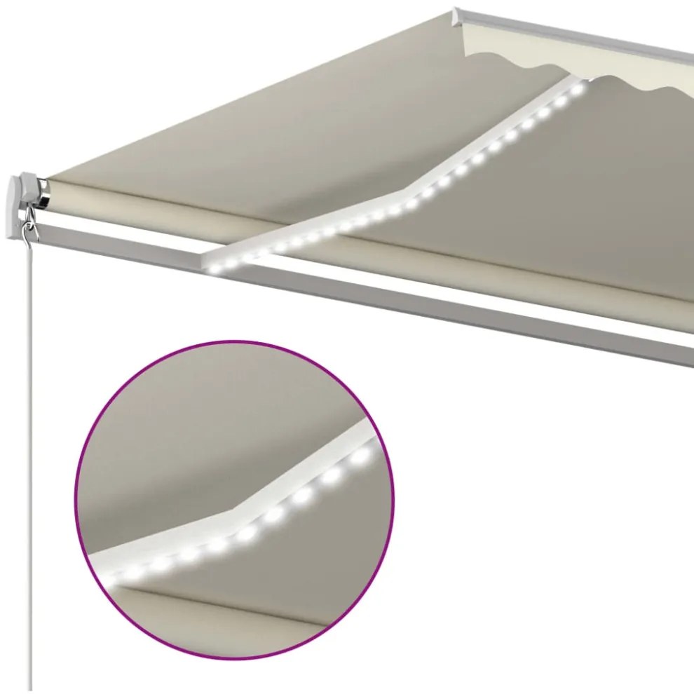 krémszínű automata szélérzékelős és LED-es napellenző 5 x 3,5 m