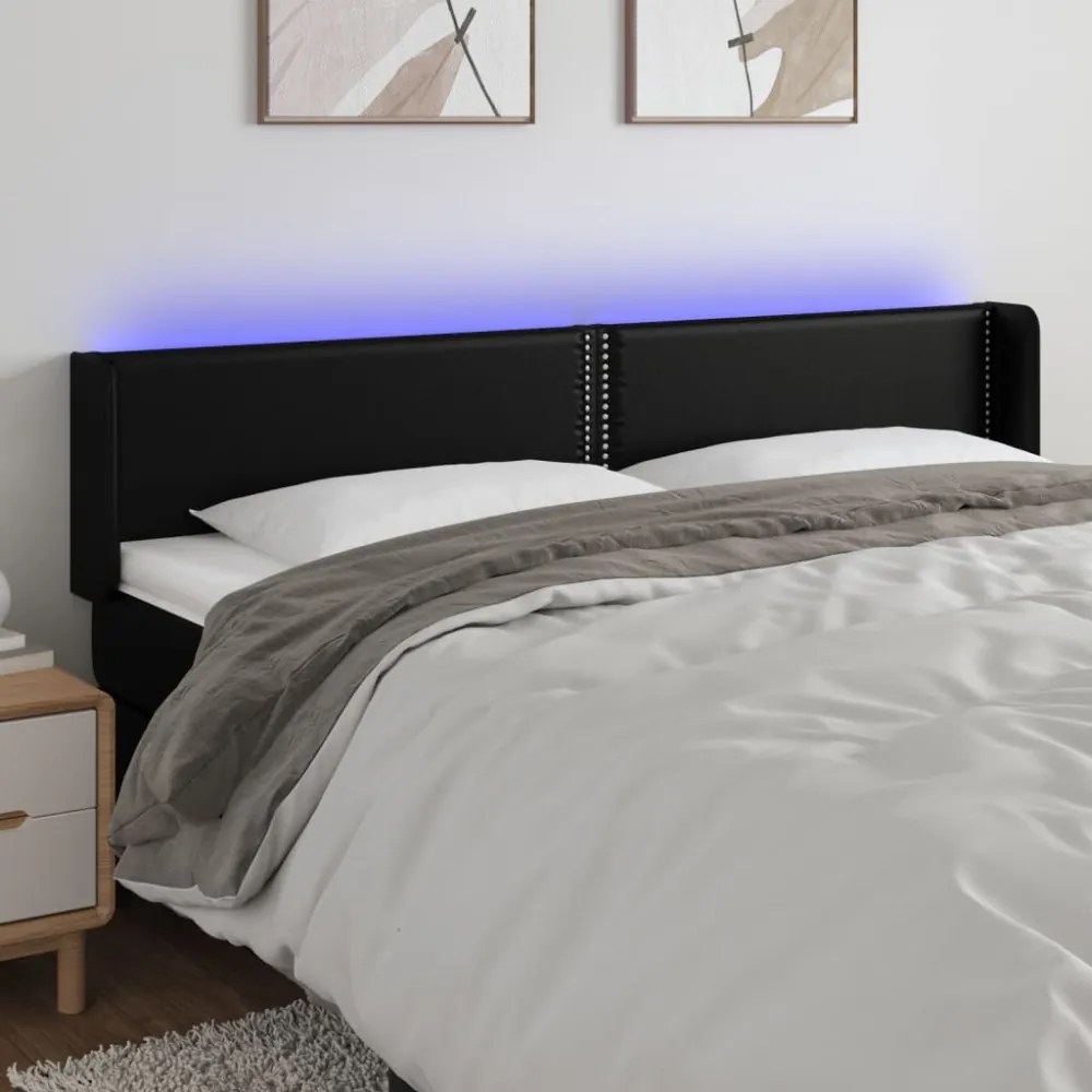 fekete műbőr LED-es fejtámla 163 x 16 x 78/88 cm