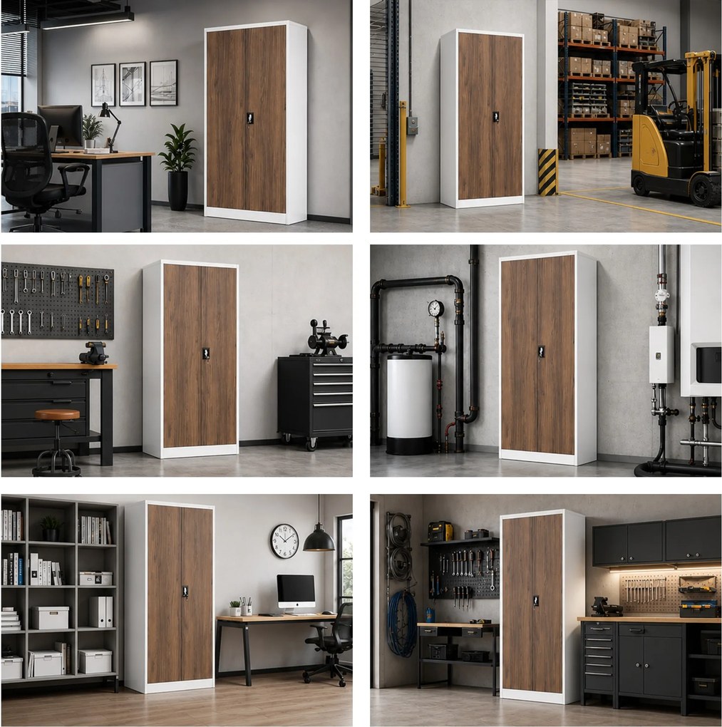 Irodai iratszekrény fehér / dió: Eco Design JAN 900 x 1850 x 400 mm