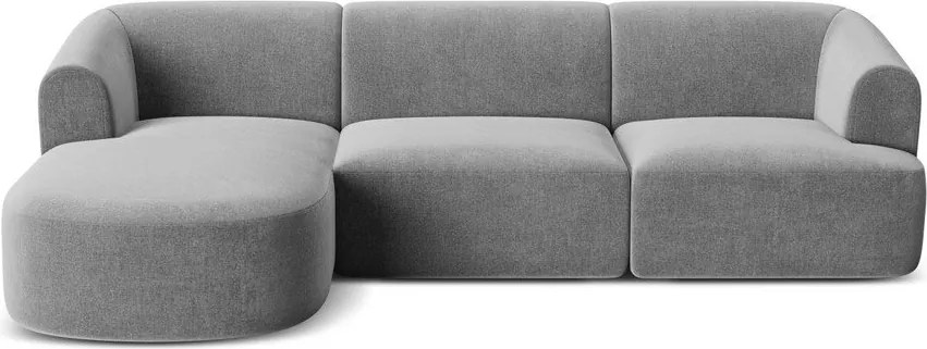Világosszürke bársony sarokkanapé (bal oldali-heverő résszel) Campi – Cosmopolitan Design