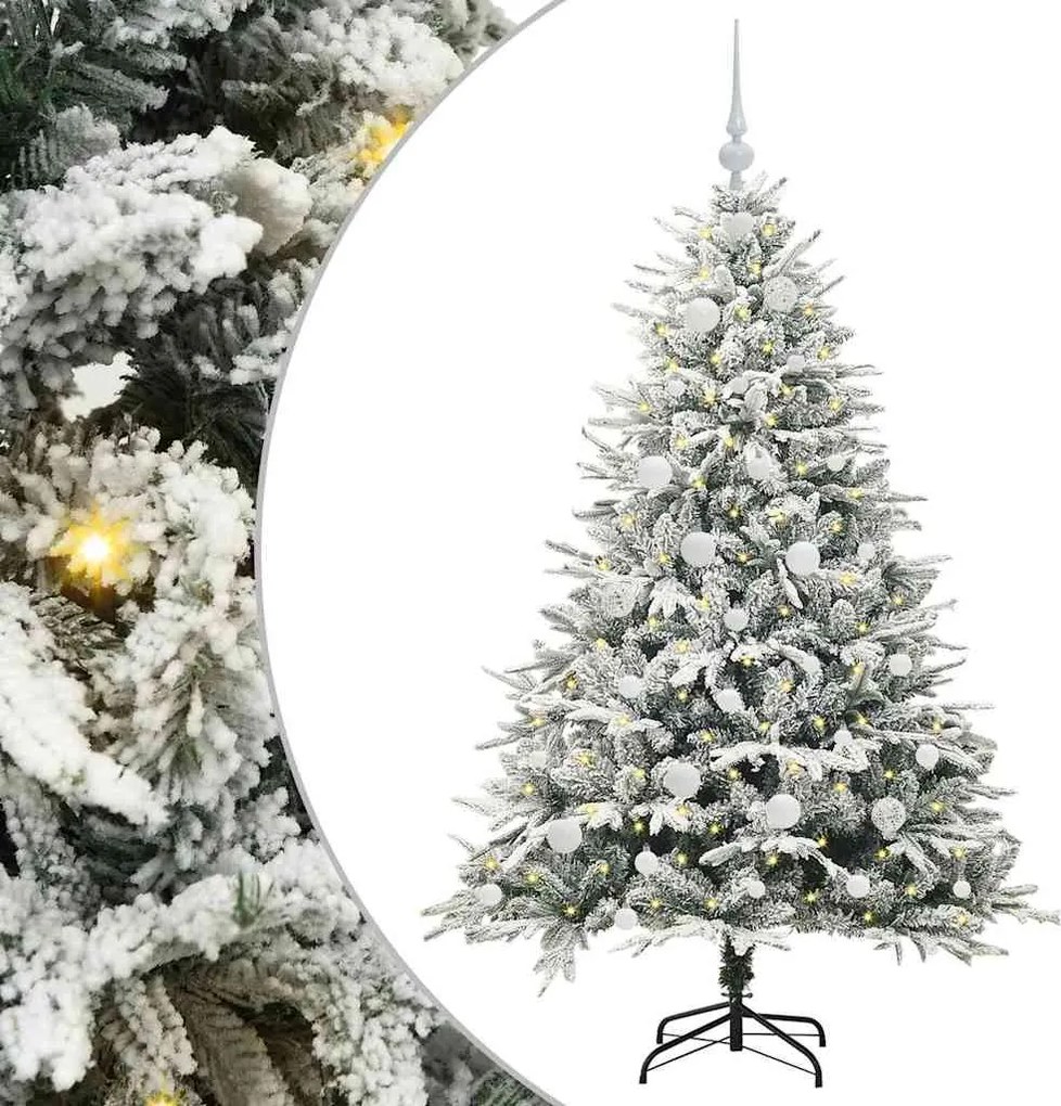 vidaXL Műfenyő világítással és gömbkészlettel Zöld 150 cm PVC és PE