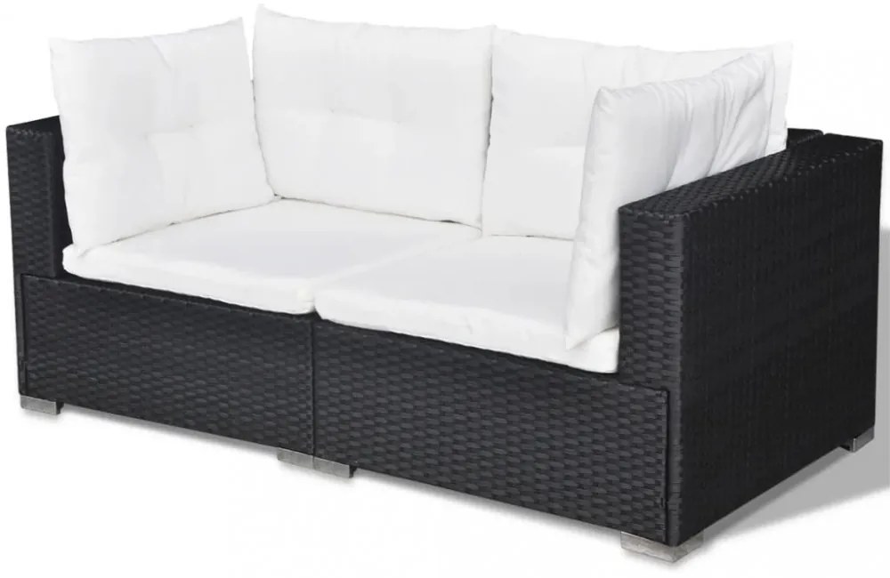 vidaXL 5-részes fekete polyrattan kerti bútorszett párnákkal