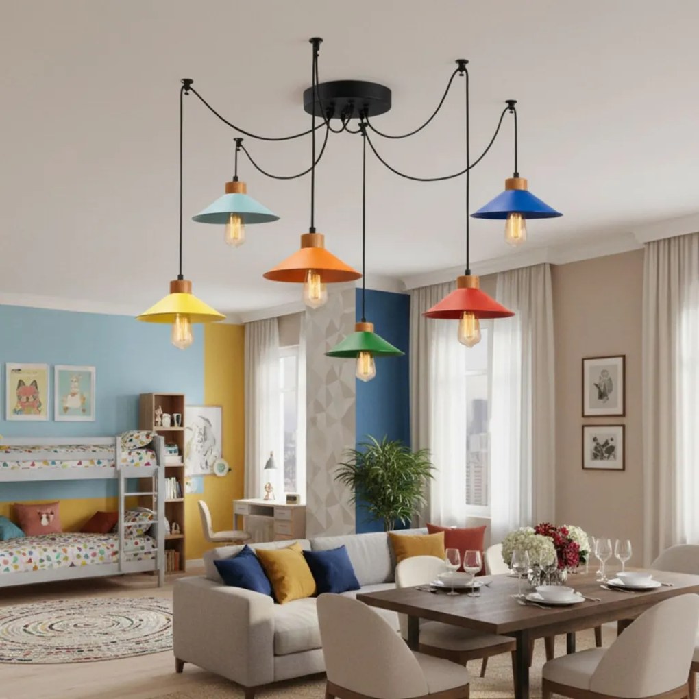 Manavgat N-565 fekete vas és gyertyánfa 6 izzós függőlámpa