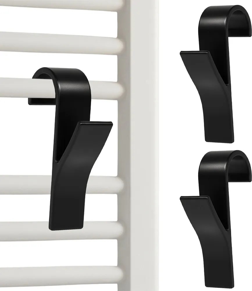 2x Akasztó Radiátor Fürdőszobai Törölköző Fekete Tartós