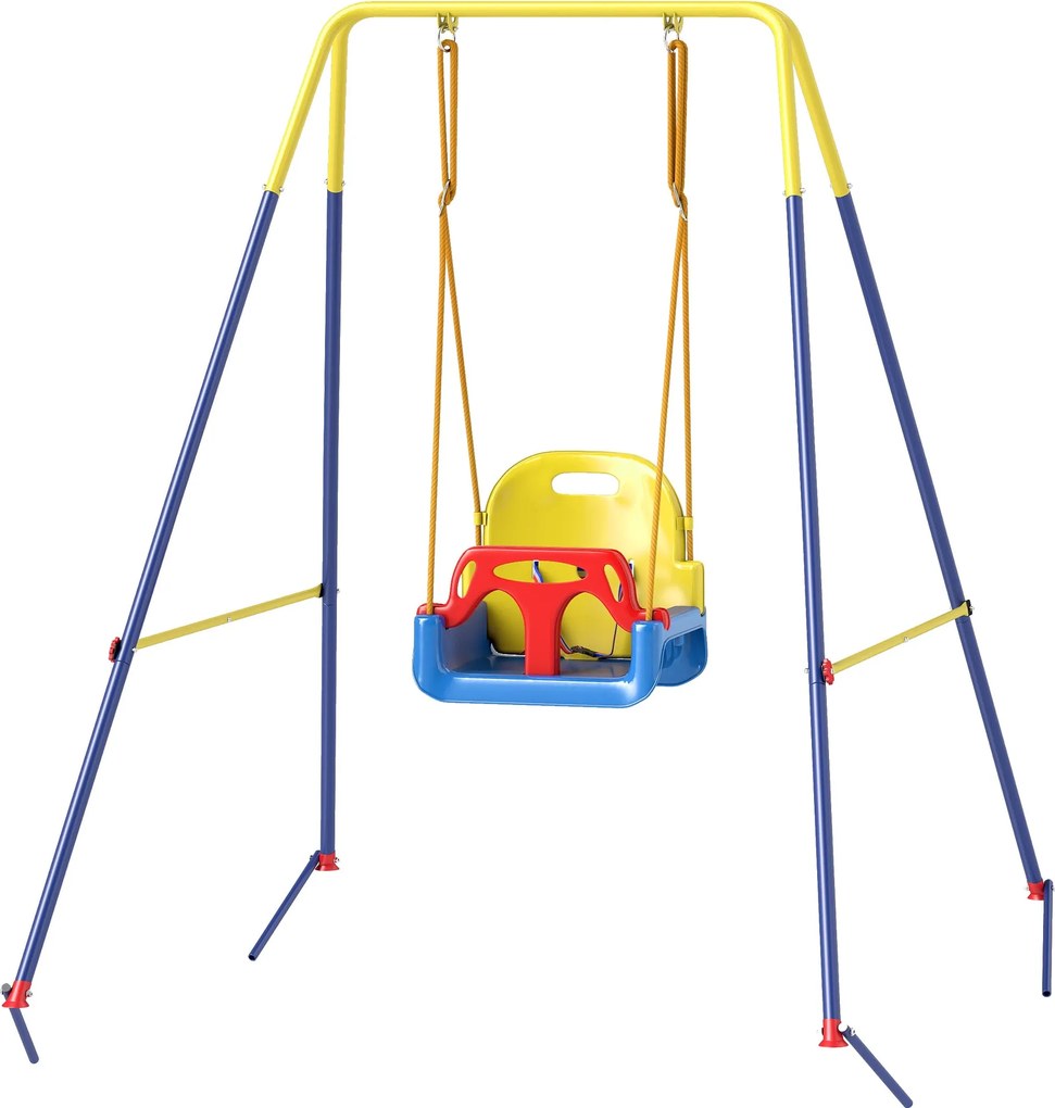 AIYAPLAY 3 az 1-ben állítható gyerekhinta háttámlával és biztonsági övvel — 9 hónapos kortól 8 éves korig, beltéri és kültéri, kék | Aosom