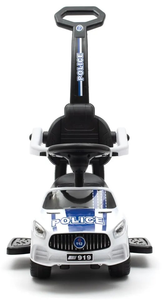 Zenélő bébitaxi vezetőrúddal Baby Mix RENDŐRSÉG fehér