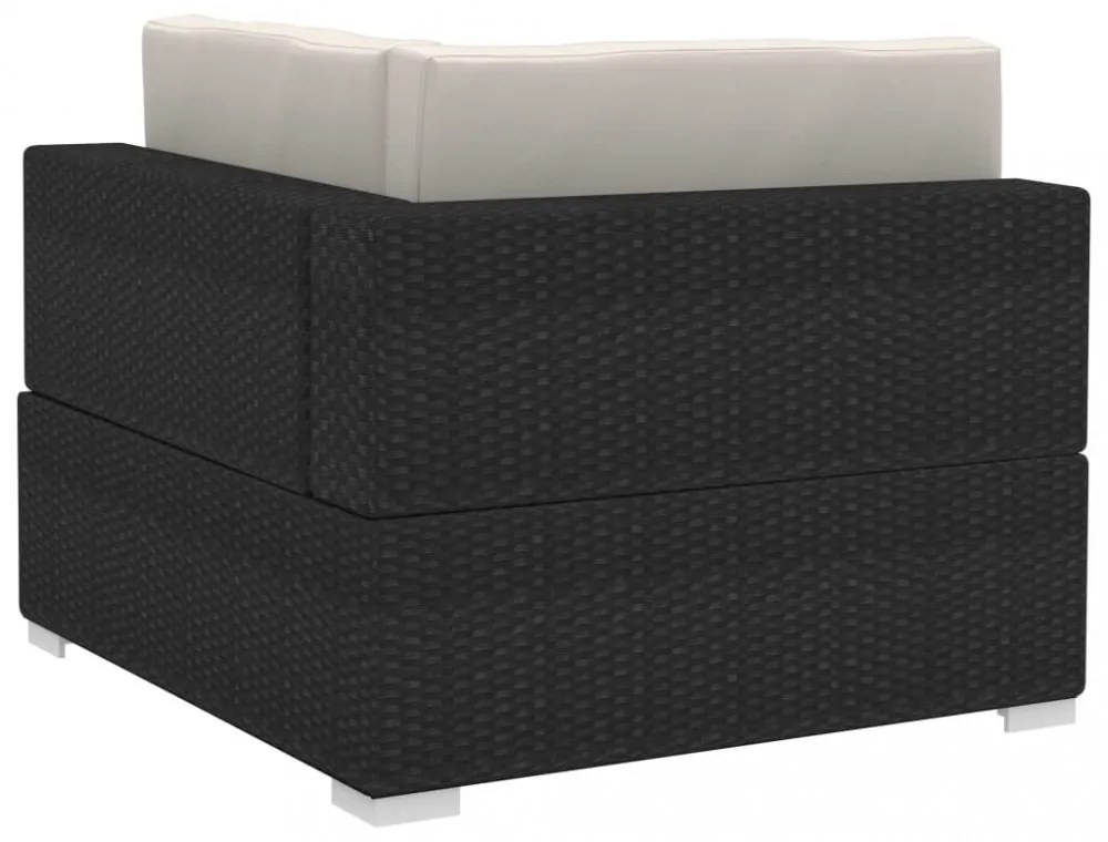 2 db fekete moduláris polyrattan sarokfotel párnákkal