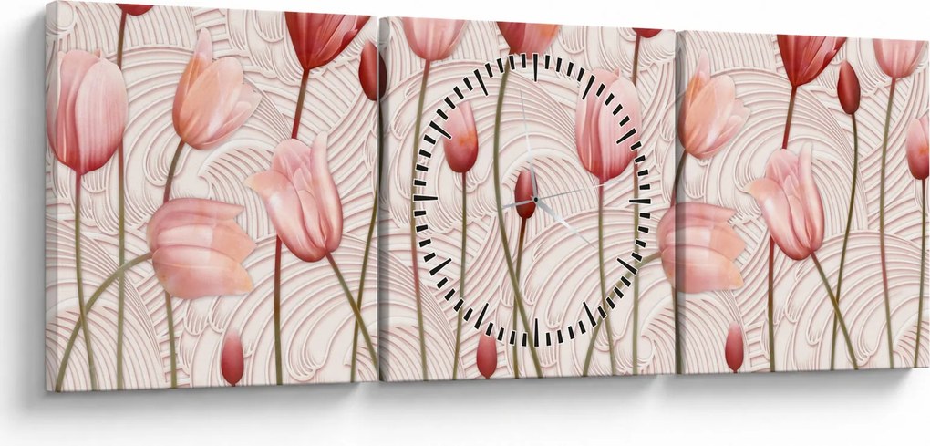 Kép - rózsaszín tulipán (órával) (90x30 cm)