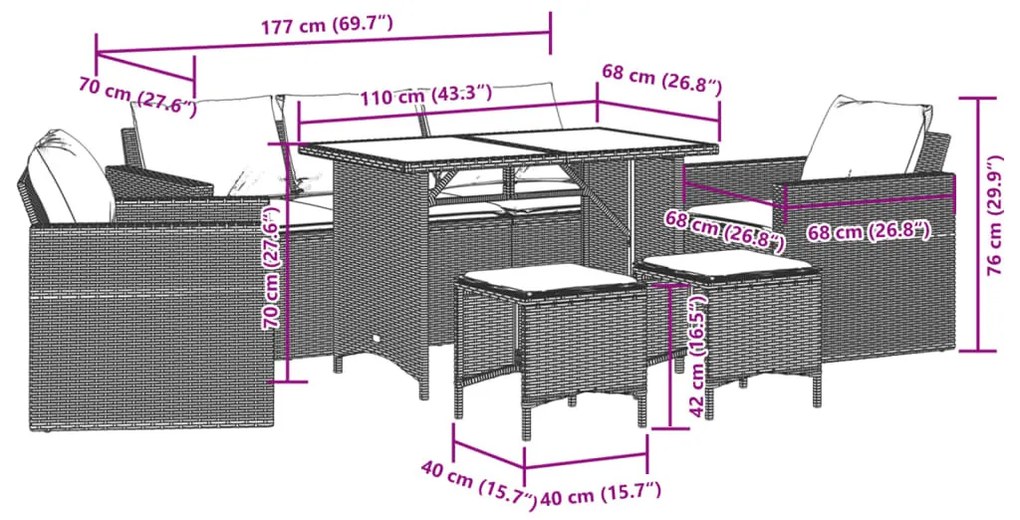6 részes barna polyrattan kerti ülőgarnitúra párnával