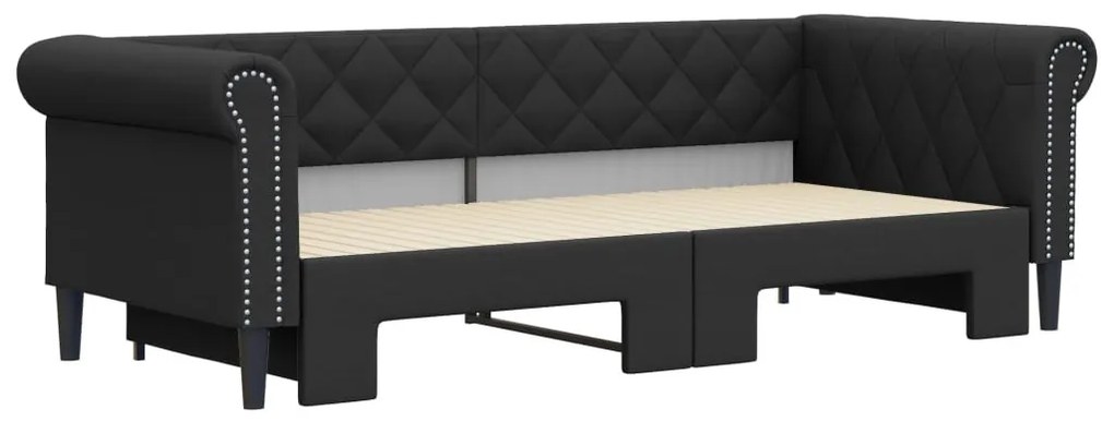 fekete kihúzható műbőr heverő 90 x 200 cm