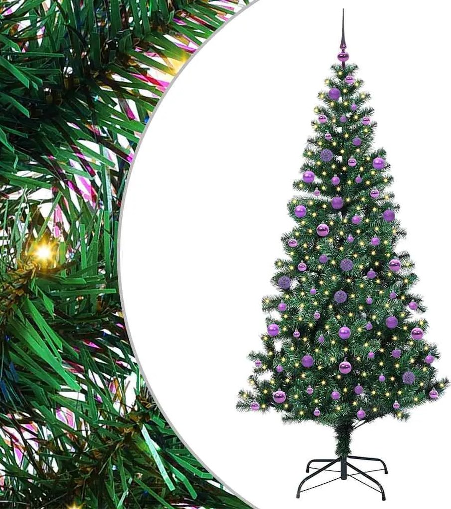 vidaXL Mesterséges, előre világított karácsonyi fa Zöld 210 cm