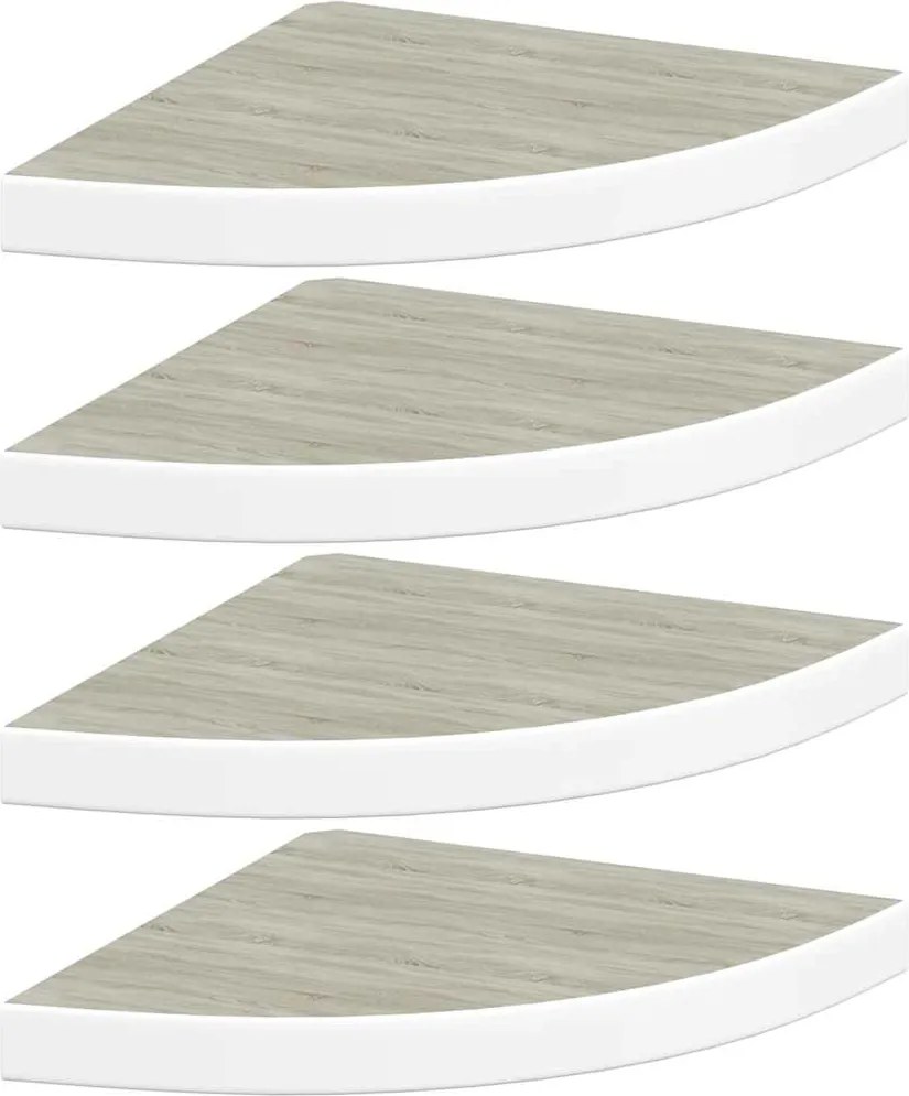 vidaXL 4 db tölgyszínű és fehér MDF fali sarokpolc 35 x 35 x 3,8 cm