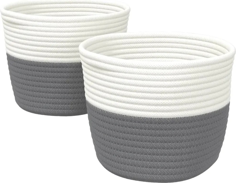 vidaXL 2 db szürke-fehér pamut tárolókosár Ø24 x 18 cm