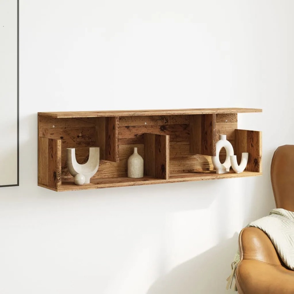 antik fa színű szerelt fa faliszekrény 100 x 20 x 30 cm