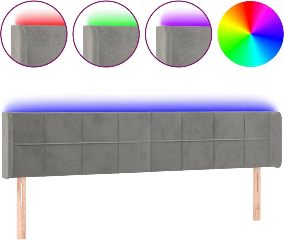 vidaXL világosszürke bársony LED-es fejtámla 203 x 16 x 78/88 cm