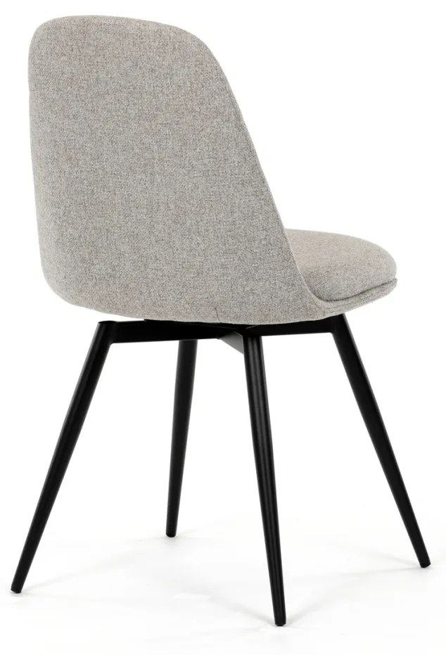 Scaun de sufragerie pivotant, material crem, mecanism rotativ 360°, lac negru mat, picioare metalice