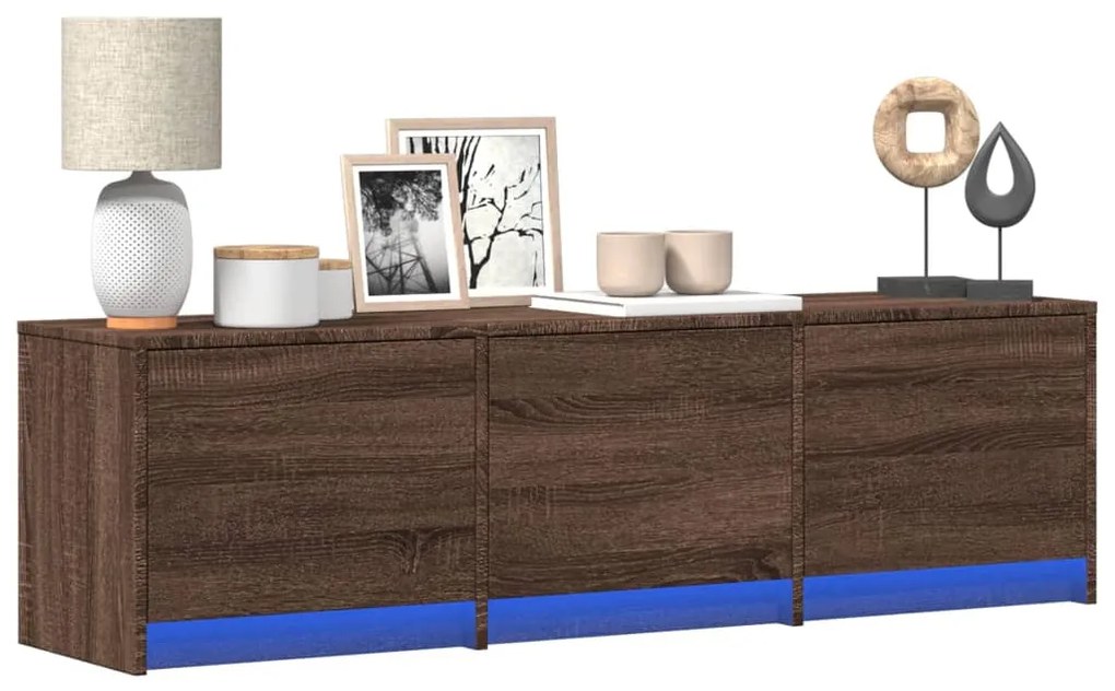 barna tölgy színű szerelt fa LED-es TV-szekrény 140x34x40 cm