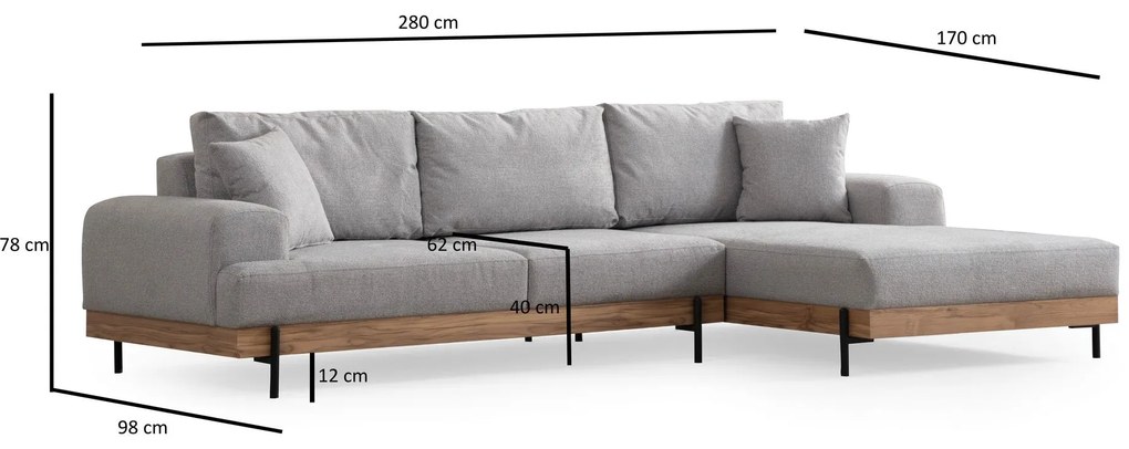 Sarokkanapé Eti Oak Jobbos - Szürke