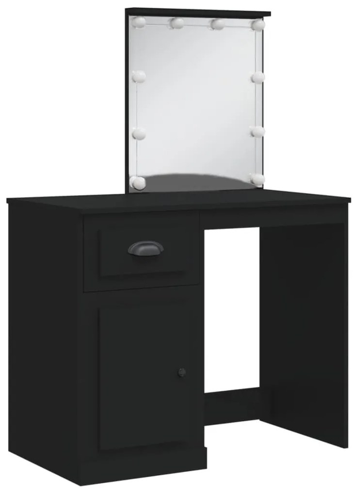 fekete fésülködőasztal LED-lámpákkal 130 x 50 x 132,5 cm