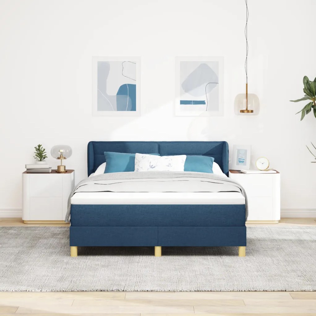 Kék Boxspring Ágy Matrac Készlettel – 140x200 cm Szövet