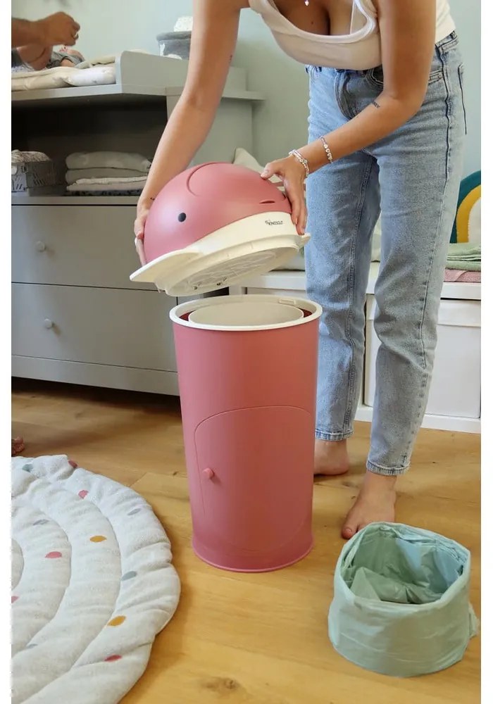 Sötét rózsaszín műanyag szemetes pelenkákhoz 25 l Whale – Kindsgut