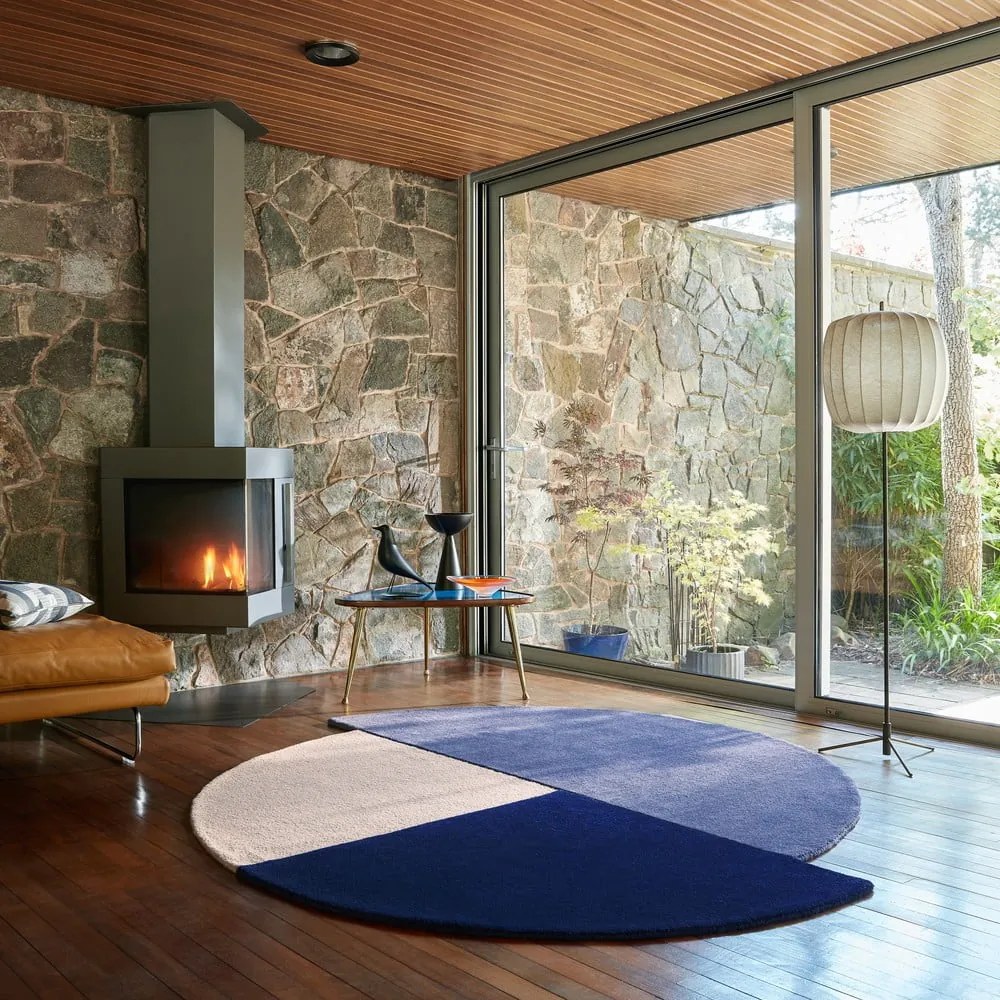 Kék kézi szövésű gyapjú kerek szőnyeg ø 150 cm Mia Segment – Flair Rugs