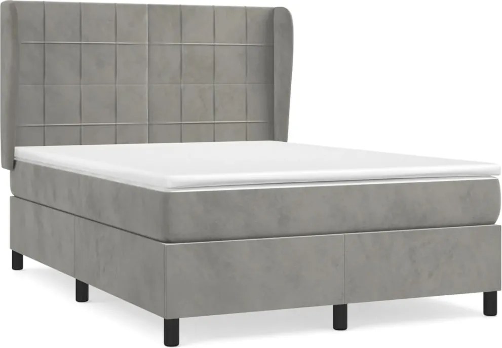 vidaXL világosszürke bársony rugós ágy matraccal 140x190 cm