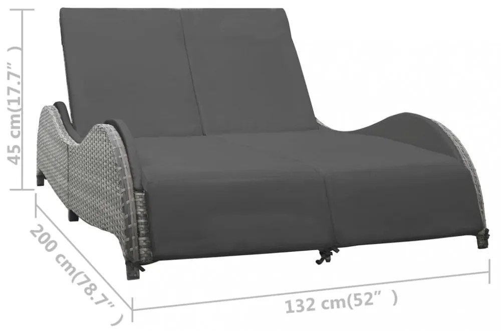 kétszemélyes antracitszürke polyrattan napozóágy párnával