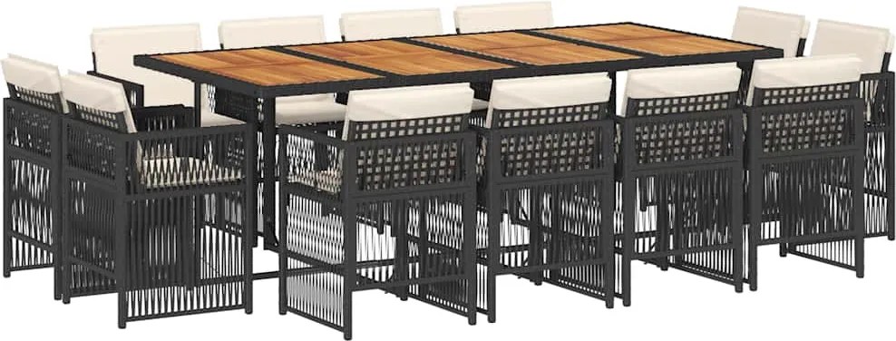 vidaXL 13 részes fekete polyrattan kerti ülőgarnitúra párnákkal