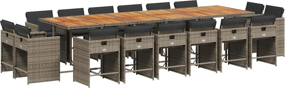 vidaXL 17 részes szürke polyrattan kerti étkezőgarnitúra párnával