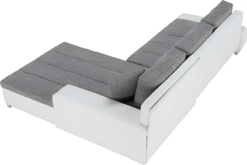 Ülőgarnitúra, műbőr fehér/szövet szürke melír, TONIKS