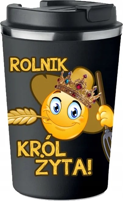 Prémium Termo Bögre fekete ajándék Vicces Gazda a rozs királya KT_513_cz