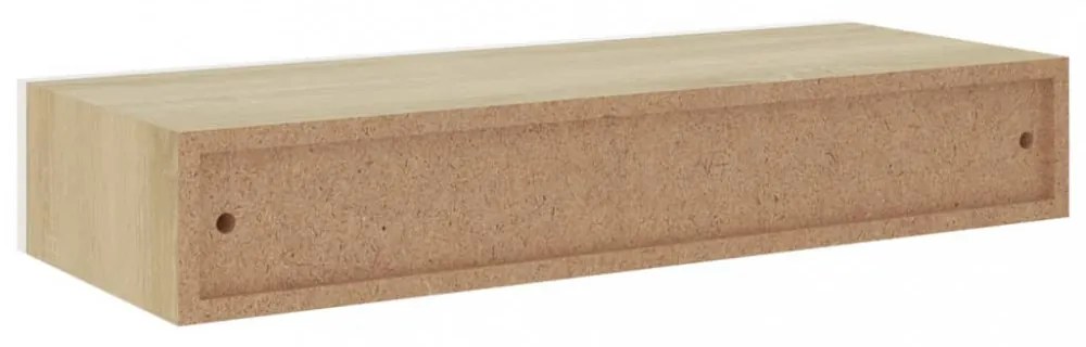 tölgyszínű és fehér MDF fiókos fali polc 60 x 23,5 x 10 cm