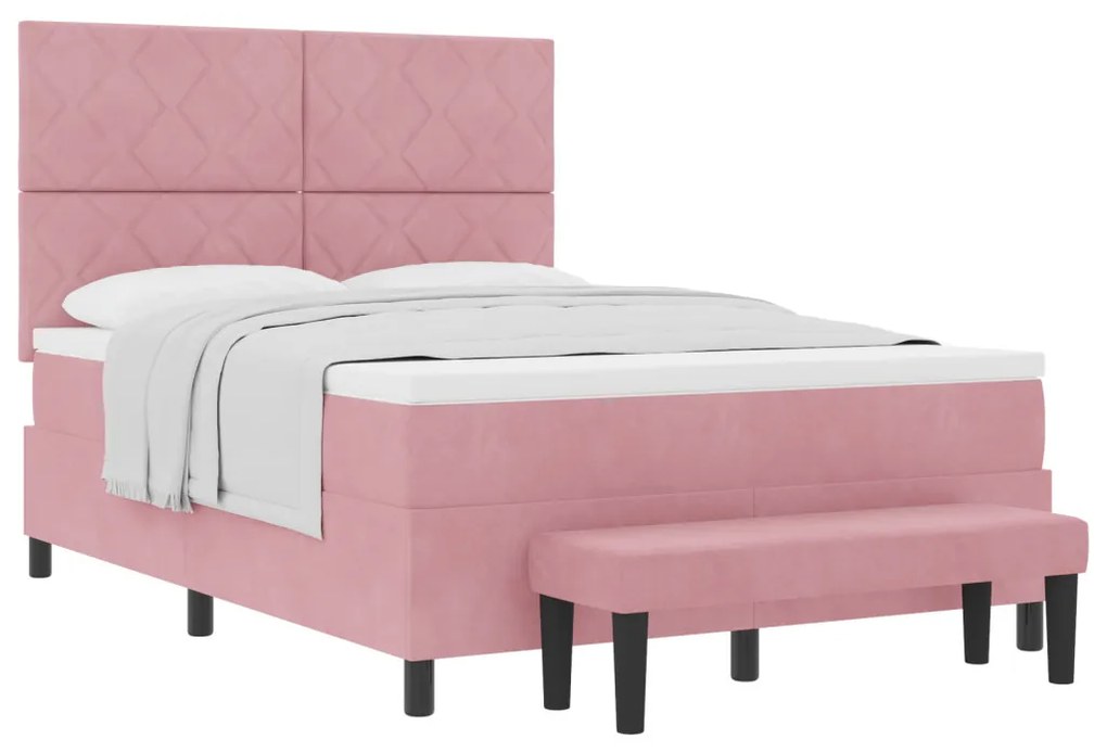 Box Spring Ágy Matraccal & Pad Rózsaszín 140x200 cm Bársony