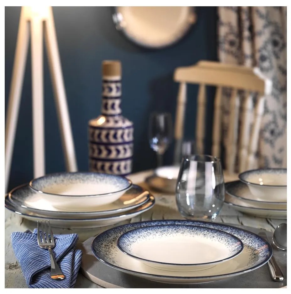 24 részes étkészlet fehér/kék/porcelán