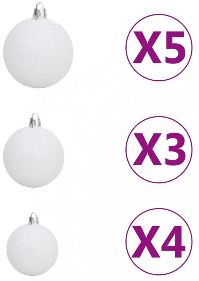 61 részes fehér-szürke karácsonyi gömbszett csúccsal + 150 LED