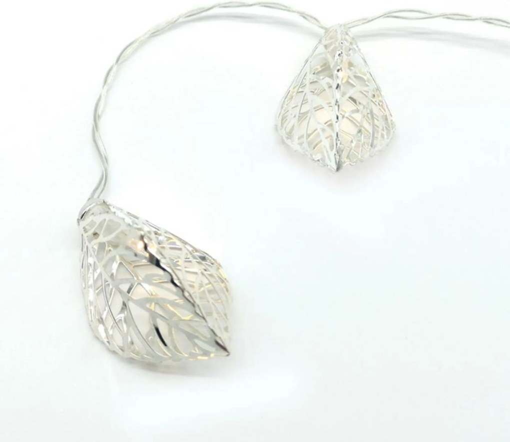 Aca Lighting fém levelek, 10 LED-es díszlánc elemekkel (3xAA) időzítő