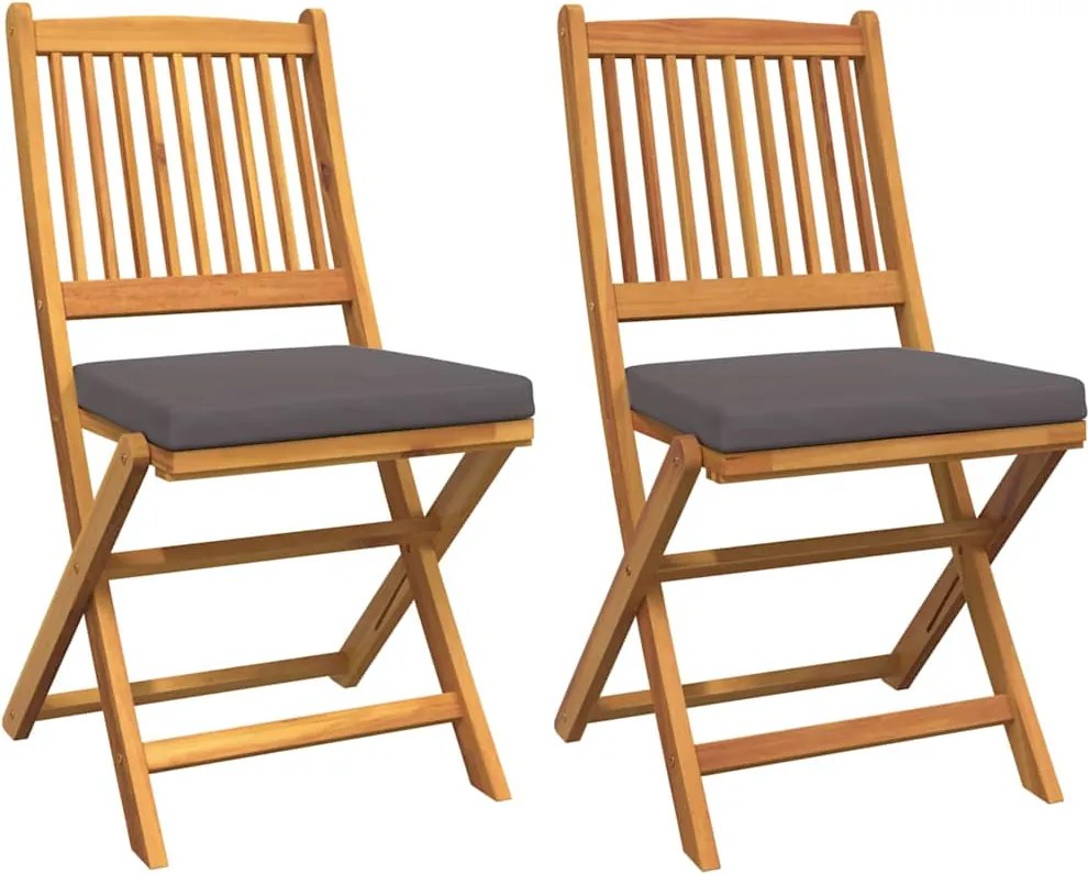 vidaXL Összecsukható szék párnával 2 pcs Barna Tömör akácfa