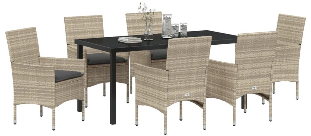 Kert étkező szett párnával 7 pcs Világosszürke Poli rattan