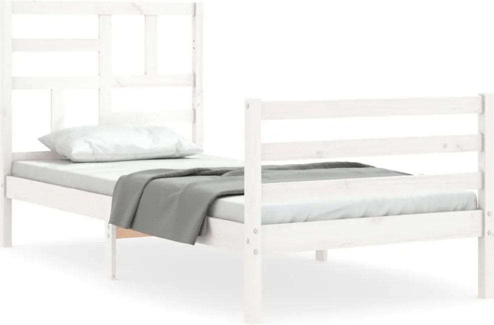 vidaXL fehér tömör fa ágykeret fejtámlával 90 x 200 cm
